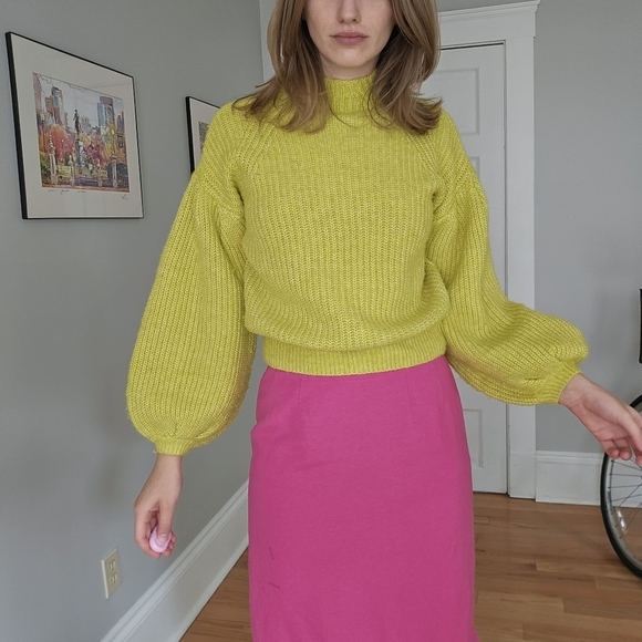 Scoop mustard yellow knit sweater with bell sleeves oversized size xs - Picture 1 of 7